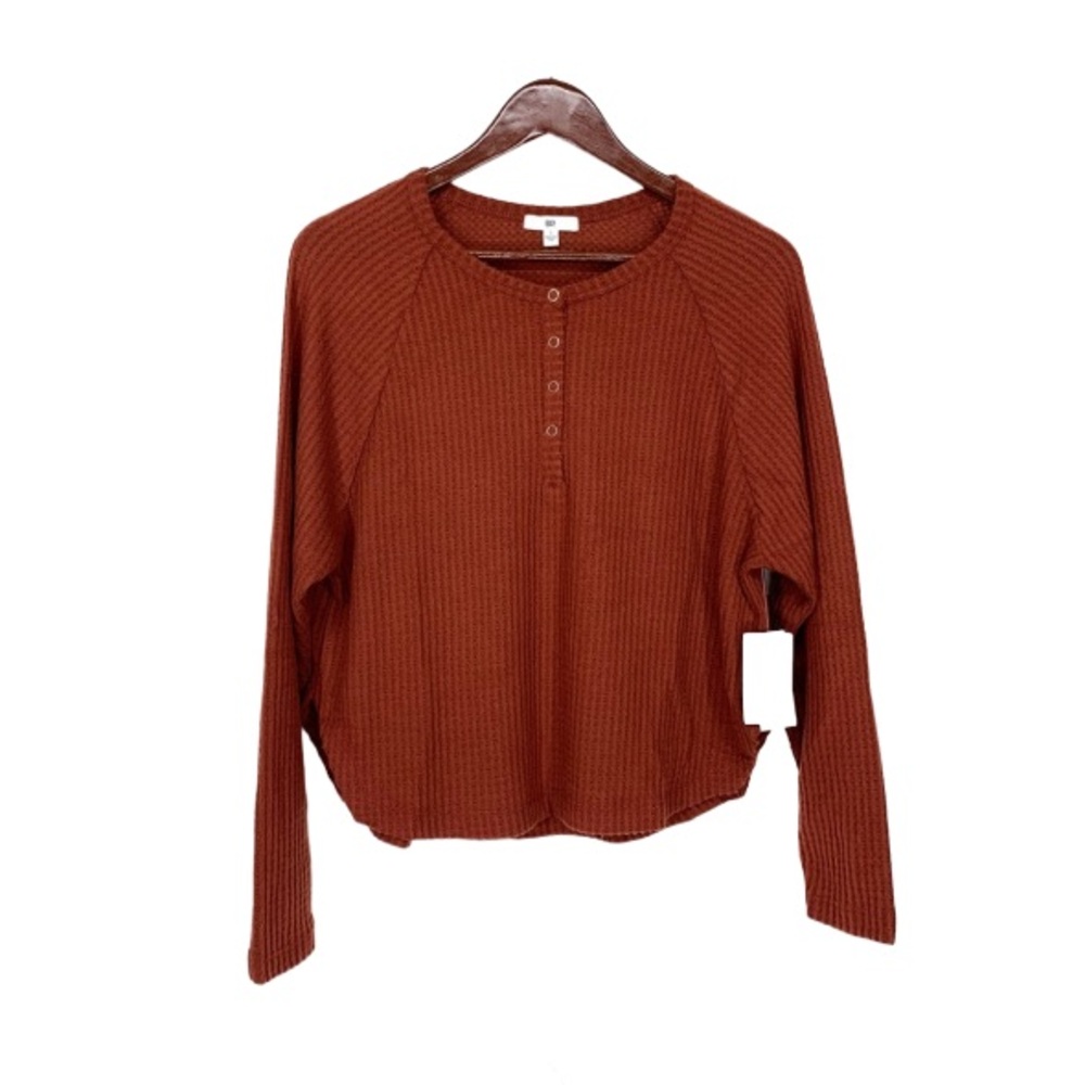 BP Red Fire Oversized Long Sleeve Waffle Henley Shirt W/ Slit Hem Nwt Size Small